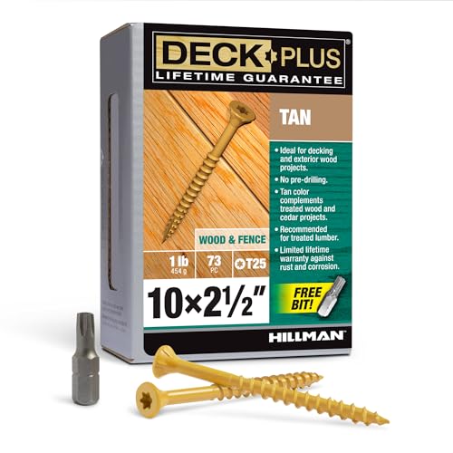 Deck Plus Deck Screws, #10 x 2-1/2in, 625 Pack, Tan - color: Tan, size: #10 x 2-1/2", style: 73 pcs