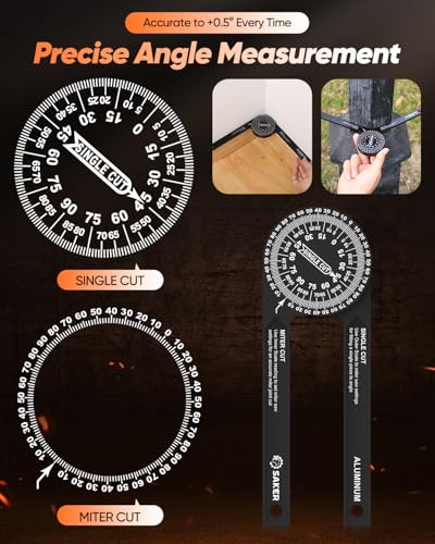 Saker Miter Saw Protractor 7-Inch Aluminum Protractor Angle Finder Black - style: 1 Pack