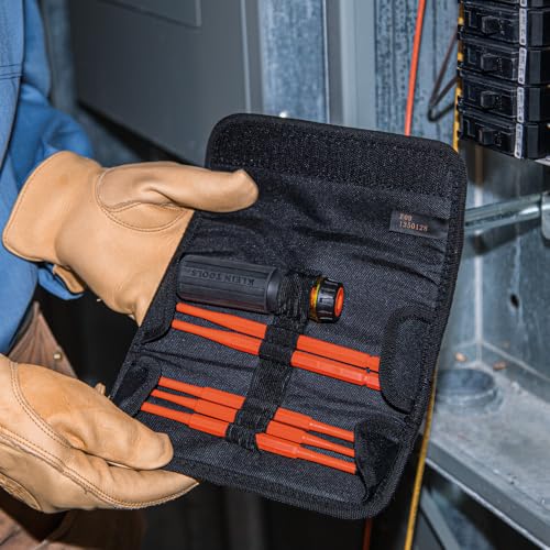 Klein Tools 32288 Insulated Screwdriver, 8-in-1 Screwdriver Set with Interchangeable Blades, 3 Phillips, 3 Slotted and 2 Square Tips - size: 8-in-1 Standard