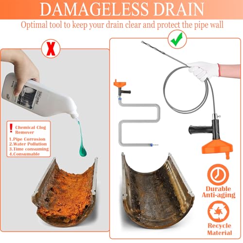 33 Feet Drain Snake Auger, Plumbing Snake Drain Hair Clog Removal Tool, Heavy Duty Toilet Snake Auger, Sink Unclogger Drain Cleaner Tool for Bathroom Kitchen Tub Shower with Gloves