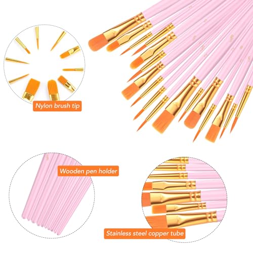 AROIC Painting Brushes Set, 10 Packs /100 Pieces, Nylon Brush Head - size: 100pcs-pink