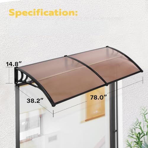 VIVOHOME Polycarbonate Window Door Awning Brown 38 Inch x 78 Inch - color: Brown, size: 38 Inch x 78 Inch