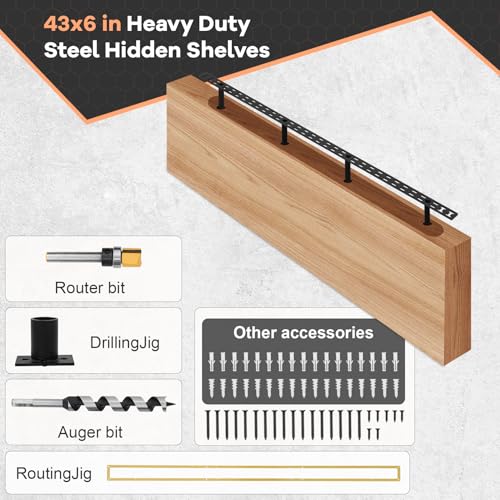 Upgrade 43"x6" Large Floating Shelf Brackets for Wall, Floating Shelf Hardware Hidden, Thickened Solid Steel Floating Shelves Brackets with Jig (43" x 6" x 1.5" with Tools), 3 Year Warranty