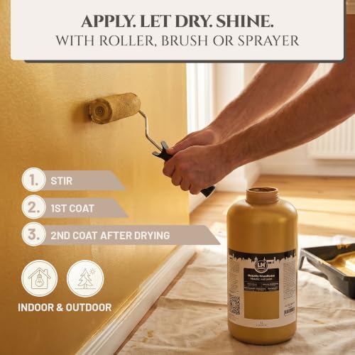 Metallic Wall Paint 67.62 fl oz - Gold - Stunning Metallic Shine for Stylish Interiors, Easy to Apply, Water-Based, Perfect for Creative Wall Designs & DIY Projects - color: Gold
