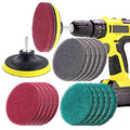 Swpeet 16Pcs 4Inch 3 Different Color Scrubbing Pads Drill Powered Brush Tile Scrubber Scouring Pads Cleaning Kit, Abrasive Buffing Pads Replacement with 1 Pcs Hook Attachment for House Cleaning