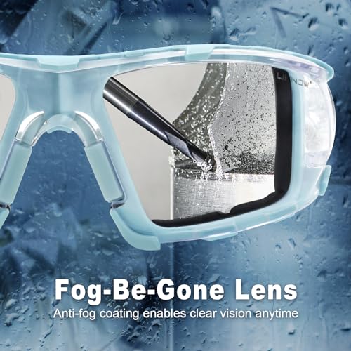 UKNOW Safety Glasses - Anti Fog Wraparound Lenses - Removable Foam Gasket - ANSI Z87.1 Protective Eyewear - Impact Resistant - color: Celeste