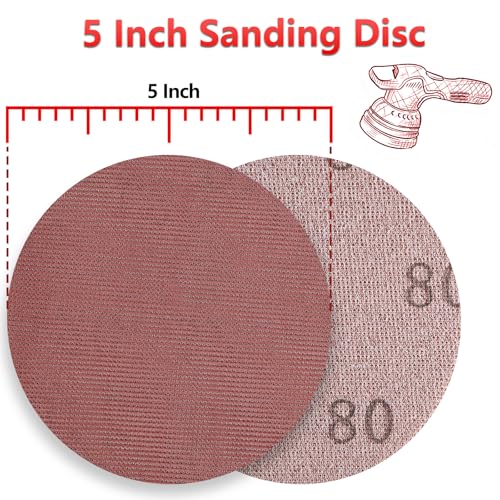 50 Pcs 5 Inch Mesh Sanding Disc Assortment for Random Orbital Sander | 80 120 180 240 320 Grit, Dust Free & Anti-Clogging Hook & Loop Round Sandpaper for Woodworking, Furniture & Metal - style: 5 Inch
