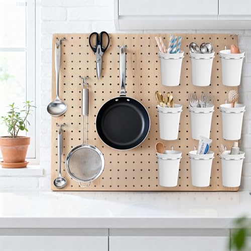Pegboard Cups With Loops, 9 Pack White Peg Board Pencil Holder Organizer - color: White