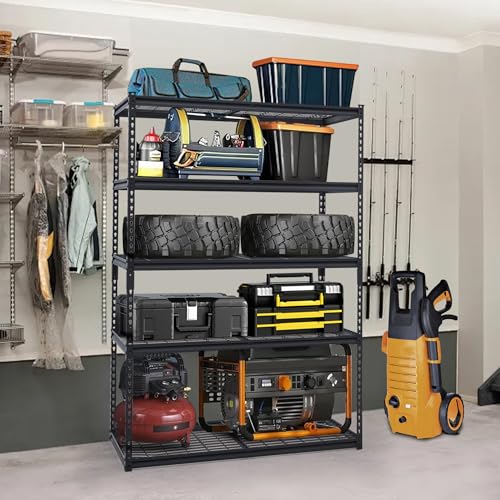 48x24x72 Inch Garage Shelving Heavy Duty, Storage Shelves 2500Lbs Capacity, Adjustable Metal Shelving Unit, 5 Tier Industrial Shelves for Basement Workshop - size: 48 x 24 x 72 inches