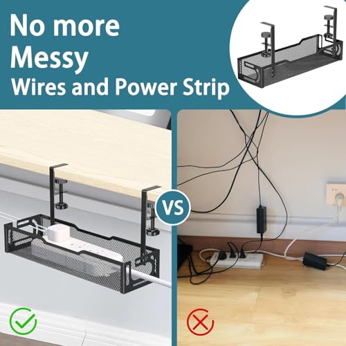 2Pack Under Desk Cable Management Tray, No Drill Mesh Desk Cable Tray - color: 2Pack-Black (15.3''+15.7'')