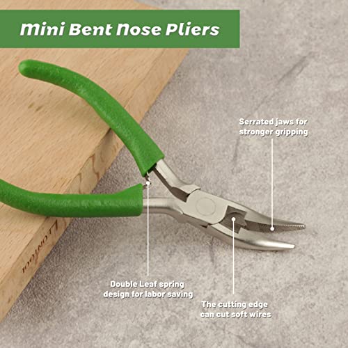 Mini Bent Nose Pliers with Serrated Jaw 4.7 Inches Bent Chain Nose Pliers for Jewelry Making Wire Cutter for Crafting and Repair Working in Tight Spaces - style: Bent Nose Pliers serrated jaws