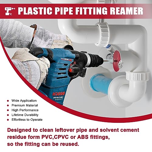 PVC Pipe Reamer, 6 Piece Plastic PVC Pipe Fitting Saver Kit Fit into Standard 1/2" Drills PVC Socket Saver Tool Contains 3/4inch, 1inch, 1-1/2inch, 2inch, 3inch, 4inch Head