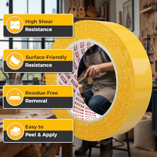 SWRT Double Sided Woodworking Tape, 1 in x 108 ft Each, 3 Rolls Strong Hold