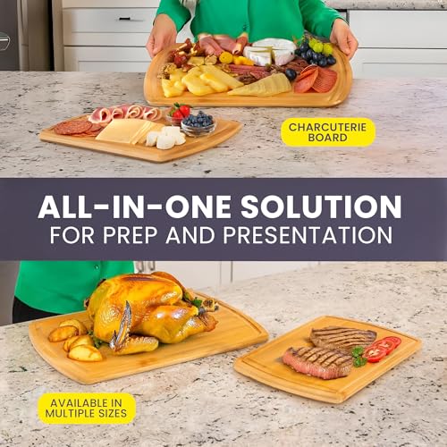 Extra Large Bamboo Cutting Board Set of 2 – Wood Cutting Boards for Kitchen with Glue-Free Surface™ & Juice Groove – Non-Toxic Wooden Chopping Boards, FSC-Certified, Durable Carving Boards - color: Glue-Free Surface - Round