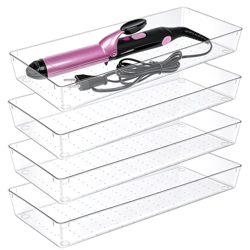 Manalete 4 Pcs Large Clear Plastic Drawer Organizer,15"x6" Vanity Organizer - size: 4 Pack 15"×6"