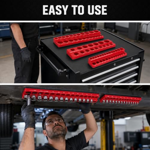 3PCS Magnetic Socket Organizer, Red SAE Socket Tray