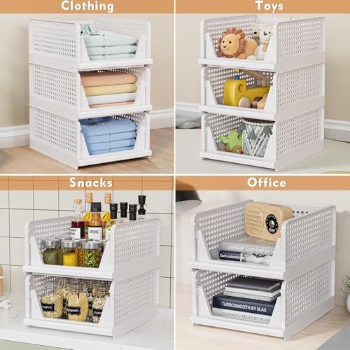 caktraie 8 Pack Stackable Closet Storage Basket - Stackable Storage Bins - size: 8 Pack White