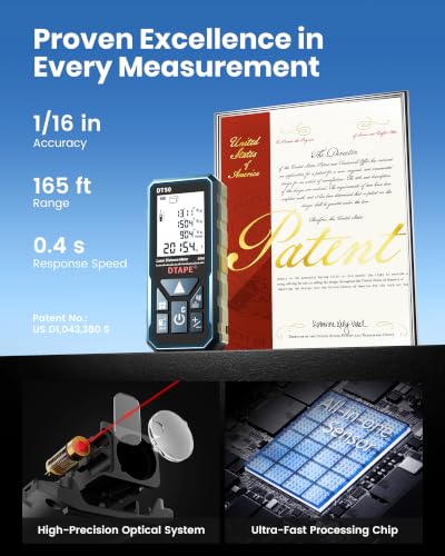 Laser Measure, DTAPE High-Accuracy Laser Measuring Tool, 2" Backlit LCD Display Laser Tape Measure, Ft/in/Ft+in/M Electronic Tape Measure, Distance/Area/Volume/Indirect Laser Range Finder