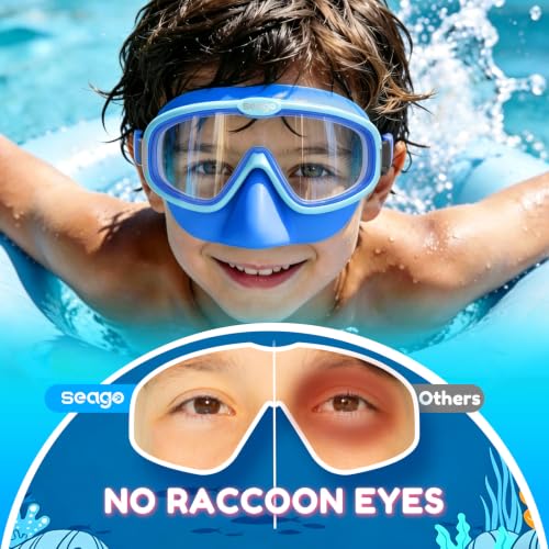 Seago Kids Swim Goggles with Nose Cover 2 Pack for 3-14 Anti-Fog Clear View - color: Blue & Cyan