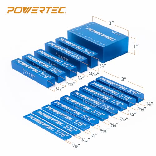 POWERTEC 72230 15pcs Setup Blocks Height Gauge Set & 16 x 24 Inch Steel Framing Square, Router Table Setup Bars for Router Bit/Table Saw Blade Height, Band Saw, Drill Press, Woodworking, Construction - size: Square & Router Table Setup Bars