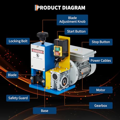 180W Electric Wire Stripper Machine 0.06‑1'', Alloy Steel Blade