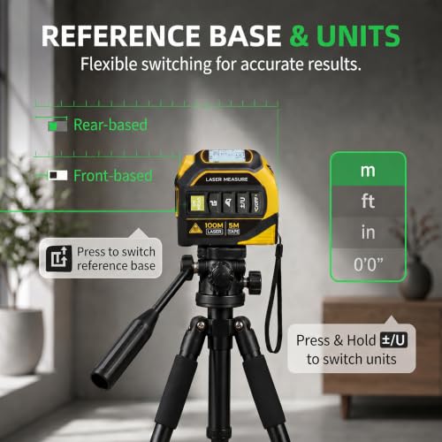 4-in-1 Digital Green Laser Tape Measure, 16FT Auto-Lock Tape, 328FT Laser