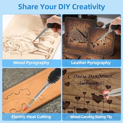 HANDSKIT 52PCS 90W Wood Burning Kit,Wood Burning Tool with LCD Display and Adjustable Temperature 180~480°C,28 Pyrography Tips,6 Blades and 1 Blade Holders,Pyrography Pen for Woodburning Crafts