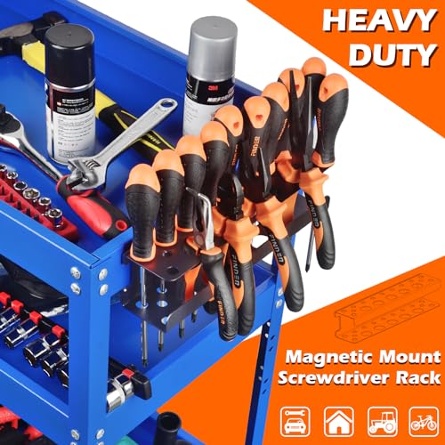 MUTUACTOR Screwdriver Organizer Rack Heavy Duty,Magnetic Mount Screwdriver Holder Plier Organizer,Magnetic Tool Holder Storage Holder for Various Screwdrivers Pliers Shears Tool Chest Cart Workbench - style: Black Screwdrivers Holder