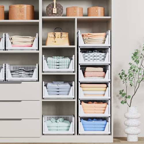 caktraie 4 Pack Stackable Closet Storage Basket - Stackable Storage Bins - size: 4 Pack White