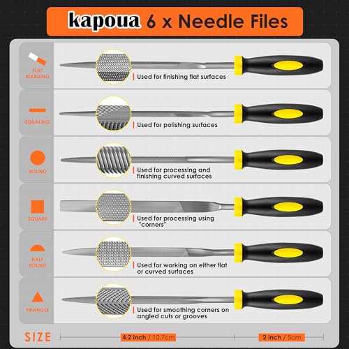 6-Piece Metal Needle File Set - Hardened Alloy Steel | Includes Flat, Warding, Square, Triangular, Round, and Half-Round Files, Ergonomic Handles, For Wood, Metal & Jewelry - color: Black-6pcs