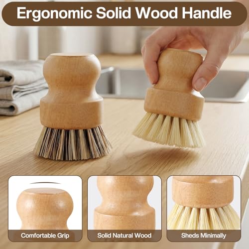 Wooden Dish Brush Handheld Bamboo Wok Brush Scrubber for Dishes Pans Pots Fruit and Veggie Washing(2,Beige and Brown) - color: Beige and Brown