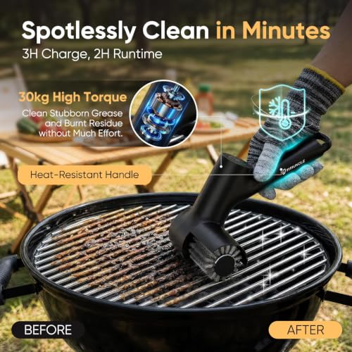 Electric Grill Cleaner Brush for Outdoor Grill with SS Rotary Head, 3 Speed
