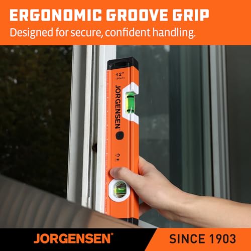 JORGENSEN 12" Magnetic LED Box Level, 90°/180° Torpedo Lighted Leveler Tool - size: 12 inch