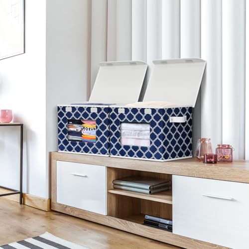 Univivi Fabric Foldable Storage Boxes with Lids, 4 Pack, Blue Lantern - color: Blue Lantern
