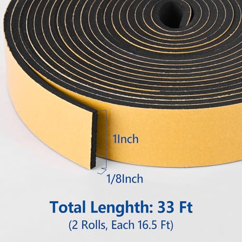 Self Adhesive Foam Tape Weatherstrip 1in x 1/8in x 33Ft High Density Foam Insulation Strips Foam Seal Weather Stripping with Strong Adhesive for Door and Window Sound Isolation Soundproofing - size: 1in x 1/8in x 33Ft