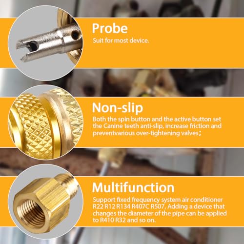 Professional Dual Size 1/4" & 5/16" SAE Valve Core Remover/Installer Tool Kit, HVAC AC Repair for R22 R32 R410A R134a, Schrader Valve Changer w/Magnet & Bypass Port