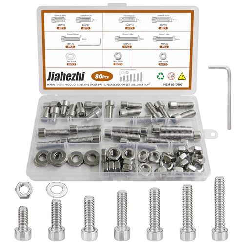 80Pcs M8 201 Stainless Steel Hex Socket Cap Bolt & Nut Set - size: M8x10/12/16/18/20/25/30/35-80Pcs
