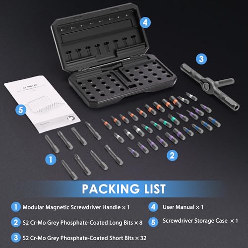 Asnish 42 in1 Magnetic Ratcheting Screwdriver Set with Multi Bit Tool Kit - color: Black-gray, size: 42 In 1