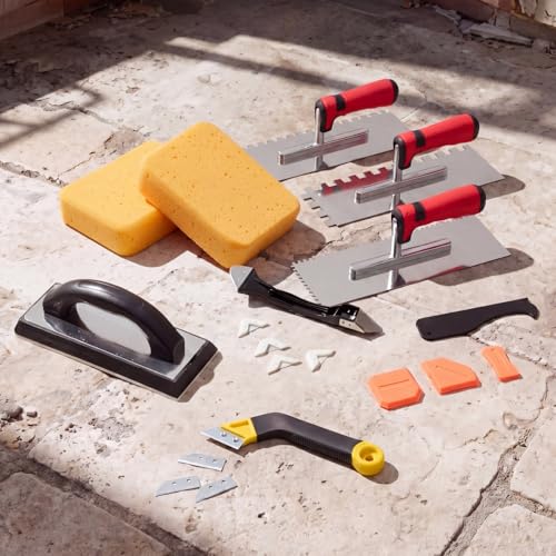 23 Pcs Tile Trowel Kit with Grout Float, Removal Tool, Silicone Caulking Tool, Grout Saw with 3 Blades, Sponges and Tile Trowels Set for Floor Wall Installation
