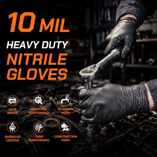 10 Mil Nitrile Gloves Disposable Mechanic Gloves Rubber Latex Cooking Gloves Black Rubber Disposable Gloves Black Nitrile Latex Gloves Large HEAVY DUTY Mechanic Nitrile Gloves 100 Count - size: Large