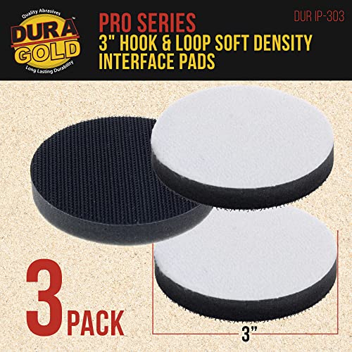 Dura-Gold Pro Series 3" x 10mm Soft Density Interface Pad, 3 Pack - Hook & Loop Foam Protection Cushion, Used Between Sander Sanding Discs, Polisher Polishing Pads & Backing Pads, Drill - Auto Detail - style: 3" - No Hole