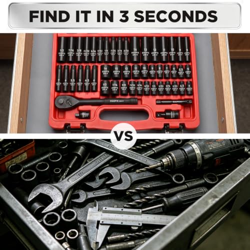 1/4" Socket Ratchet Wrench Set 52PCS, Metric Shallow and Deep Socket (4-14mm), SAE Shallow and Deep Socket (5/32-1/2 inch), with Ratchet Handle, Extension Bar, Adapter, Impact Universal Joint - color: 1/4-52pcs
