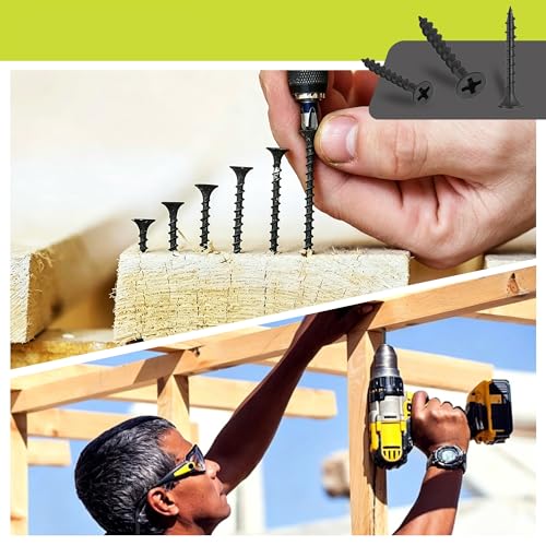 Wood Screws Assortment Kit, 200PCS High Hardness Phillips Bugle Head Drywall Screws Set, Coarse Thread & Black Oxide, 7 Sizes (3″, 2″, 1-1/2″, 1-1/4″, 1″, 3/4″), Ideal for Woodworking/Household/DIY