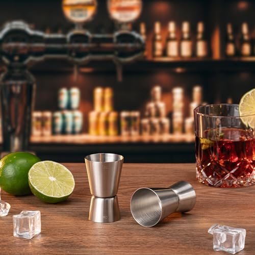 Briout 2Pc Double Cocktail Jigger for Bartending,1OZ 1/2OZ,Flat Edge Silver - color: Frosted Silver, size: Flat Edge-0.5oz/1oz-2PC