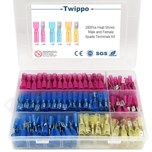 280Pcs Heat Shrink Spade Connector, Male and Female Spade Terminals Kit - size: 280pcs-spade connector