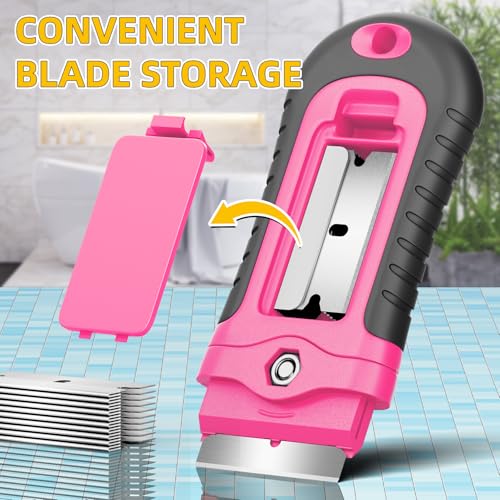 DIYSELF Razor Blade Scraper with 15 Extra Razor Blades, Glass Scraper Tool - color: Pink, size: 1 Pack