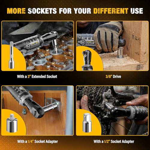3/8" Cordless Ratchet Wrench Fit DEWALT 20V Battery, 88Ft-lbs(120N.m)500RPM - color: Gray