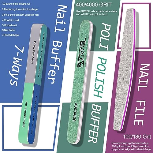 TsMADDTs Manicure Tools Kit Nail Care Kit with 3 pcs Files, 2 pcs Buffer Blocks, 2 Polishing Buffers, Cuticle Nipper, Pusher and Cuticle Oil