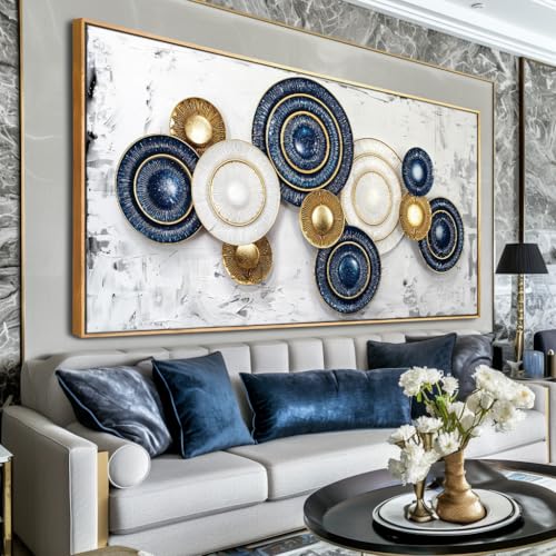 Wall Art Canvas Painting Blue and Yellow 20"x40" with Framed - color: 009-Metal, size: 40"L x 20"W
