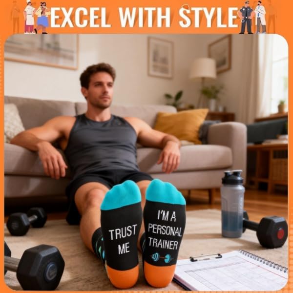HAPPYPOP Funny Gifts for Women Men - Mechanic Graphic Designer Bus Driver Plumber Sock - color: Trust Me I'm a Personal Trainer
